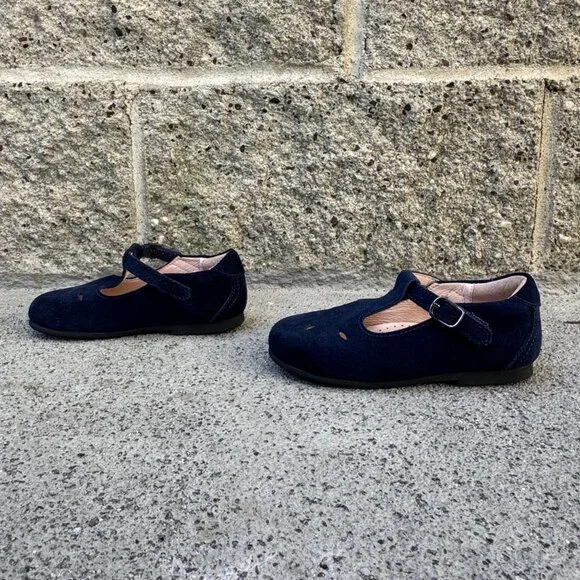 FLEURISSE Josephine T-Bar Shoes Girls 27 Navy Blue Suede Mary Janes Dress Shoe FLEURISSE Josephine T-Bar Shoes Girls 27 Navy Blue Suede Mary Janes Dress Shoe